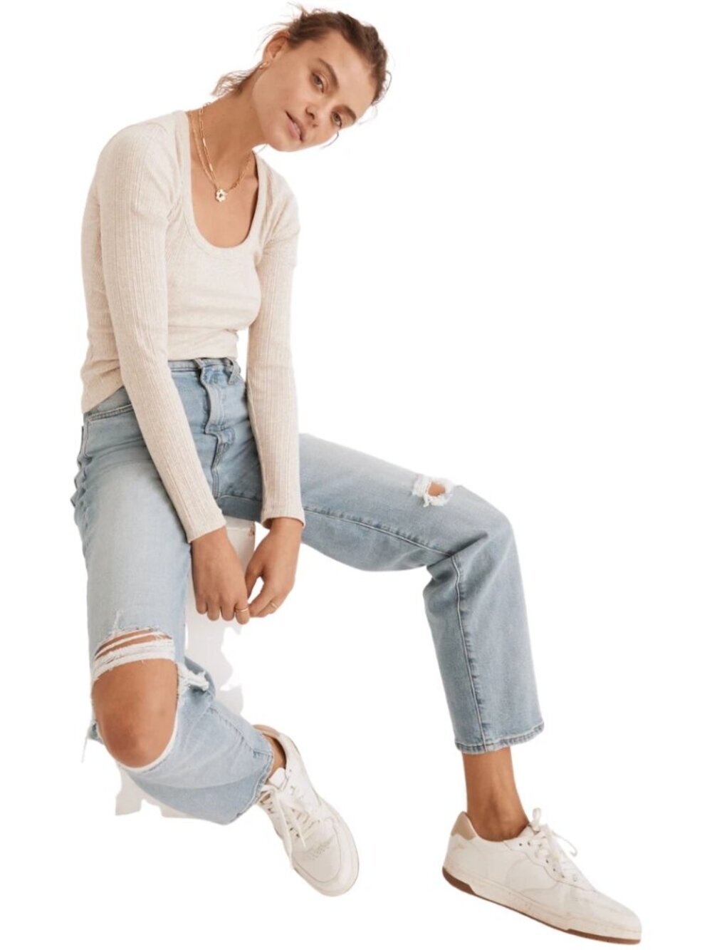 Madewell The Perfect Vintage Straight Jean Women's 24 Danby Wash Knee-Rip NWOT